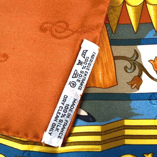 HERMES scarf silk Orange Carre90 ORGAUPHONE AND MECHANIQUES Pipe organ and clockwork instruments