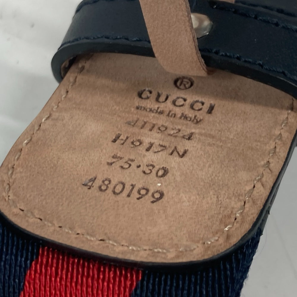 GUCCI belt 411924 Leather / canvas Navy GG interlocking G Women 75 Used Authentic