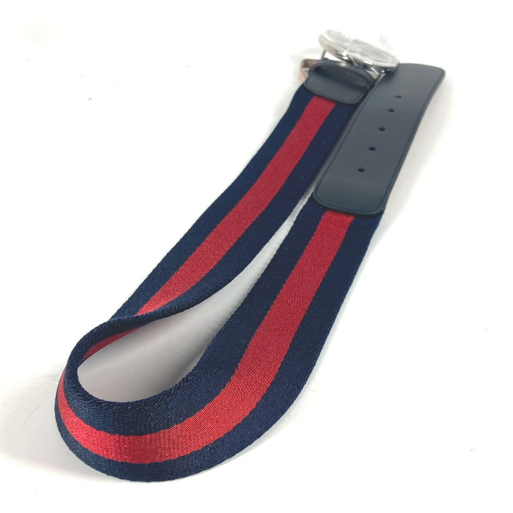 GUCCI belt 411924 Leather / canvas Navy GG interlocking G Women 75 Used Authentic
