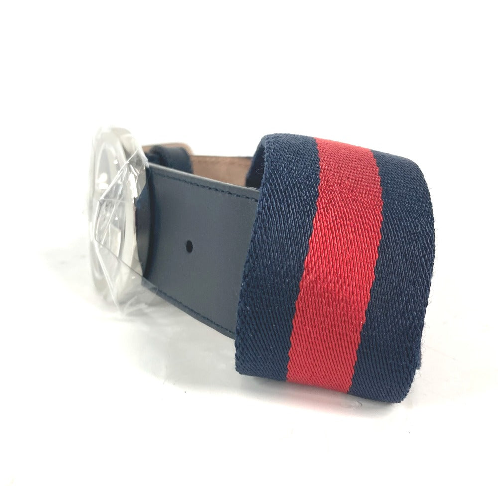 GUCCI belt 411924 Leather / canvas Navy GG interlocking G Women 75 Used Authentic