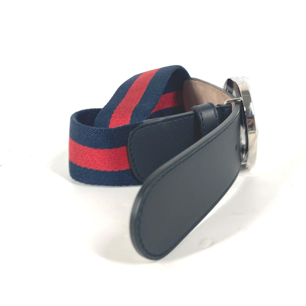 GUCCI belt 411924 Leather / canvas Navy GG interlocking G Women 75 Used Authentic