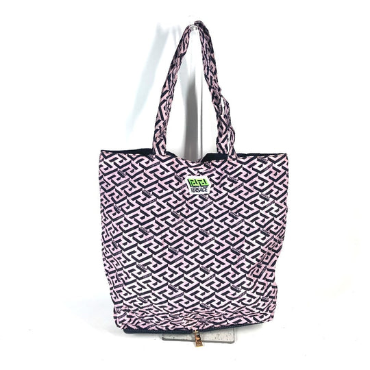 VERSACE Shoulder Bag Leather / nylon multicolor Greca logo folding eco bag Women Used Authentic
