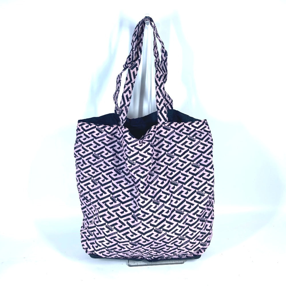 VERSACE Shoulder Bag Leather / nylon multicolor Greca logo folding eco bag Women Used Authentic