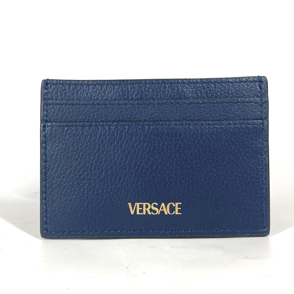 VERSACE Card Case leather Navy Greca logo unisex(Unisex) Used Authentic