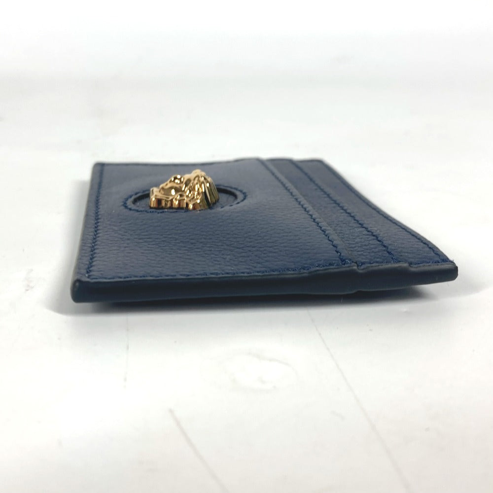 VERSACE Card Case leather Navy Greca logo unisex(Unisex) Used Authentic