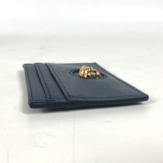 VERSACE Card Case leather Navy Greca logo unisex(Unisex) Used Authentic