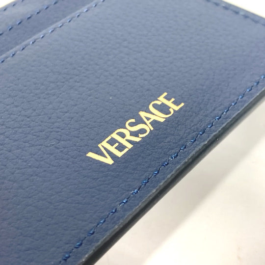 VERSACE Card Case leather Navy Greca logo unisex(Unisex) Used Authentic