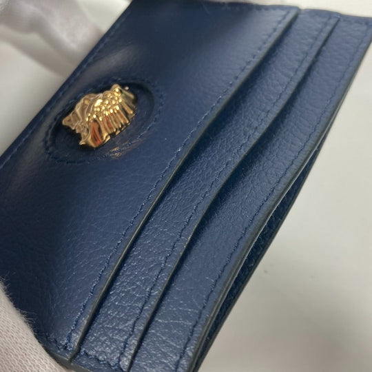 VERSACE Card Case leather Navy Greca logo unisex(Unisex) Used Authentic