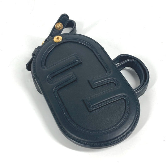 FENDI Card Case leather black Bag charm FF logo unisex(Unisex) Used Authentic