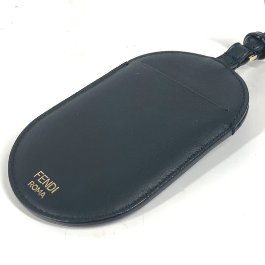 FENDI Card Case leather black Bag charm FF logo unisex(Unisex) Used Authentic