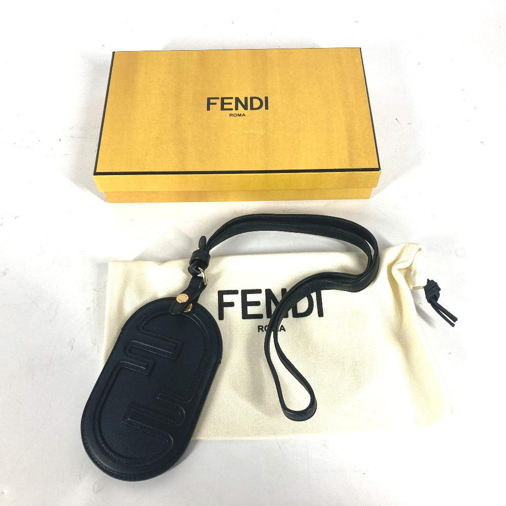 FENDI Card Case leather black Bag charm FF logo unisex(Unisex) Used Authentic