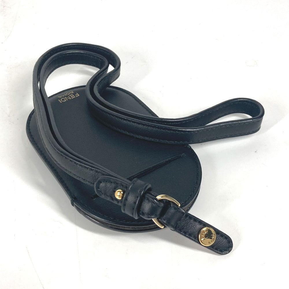 FENDI Card Case leather black Bag charm FF logo unisex(Unisex) Used Authentic