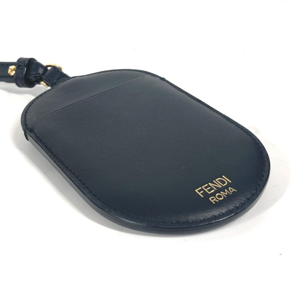 FENDI Card Case leather black Bag charm FF logo unisex(Unisex) Used Authentic
