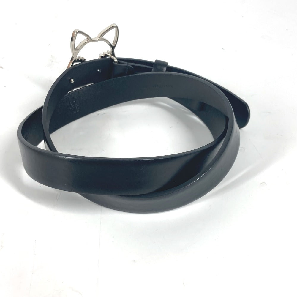 CHANEL belt leather black 16K Cat cat Women 80 Used Authentic
