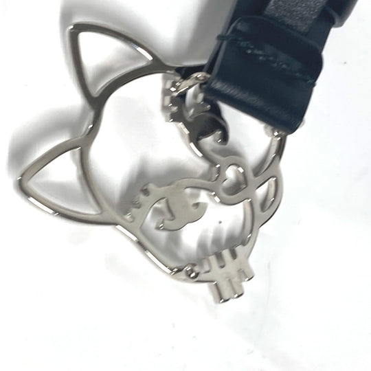 CHANEL belt leather black 16K Cat cat Women 80 Used Authentic
