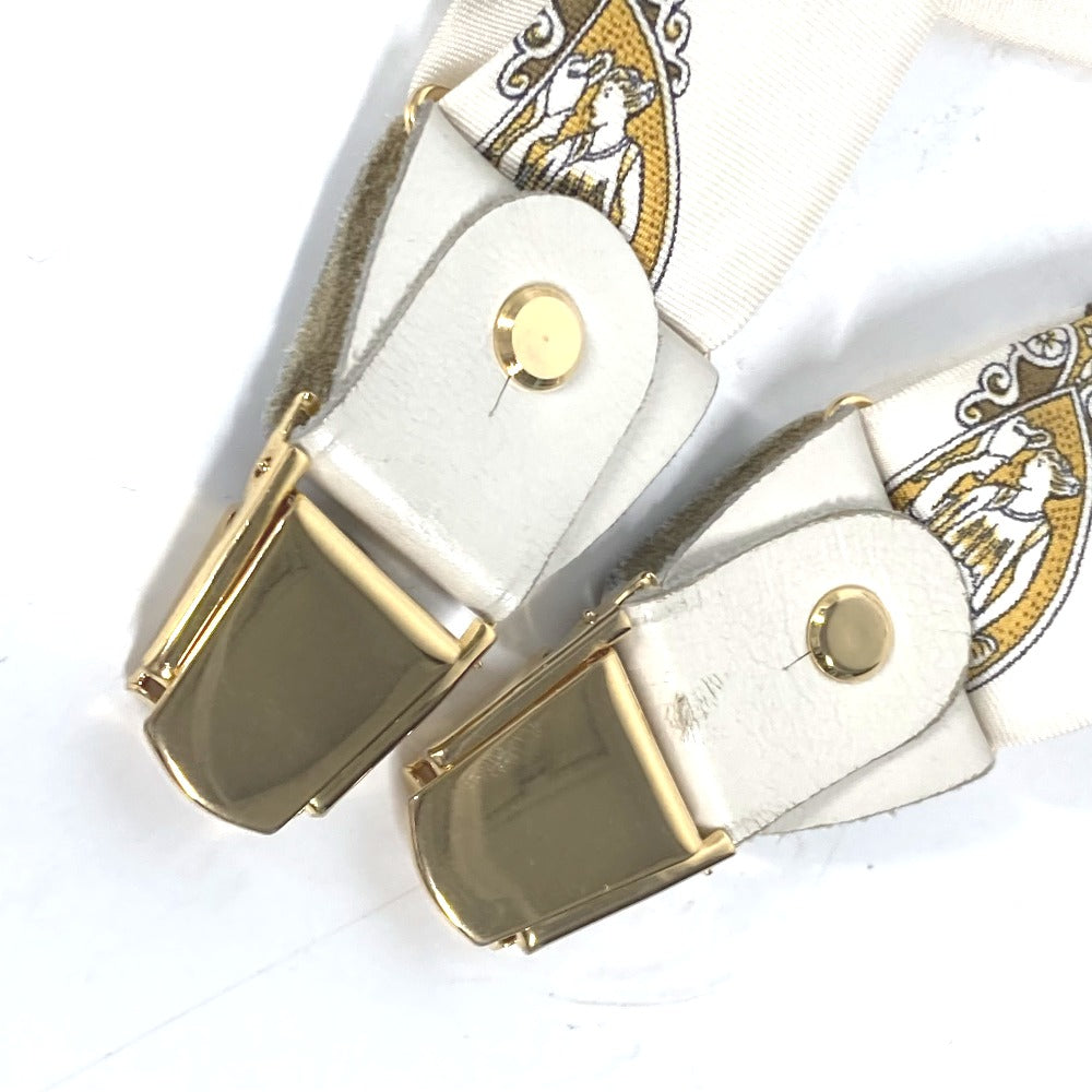 HERMES suspenders silk white vintage Overall handle Women Used Authentic