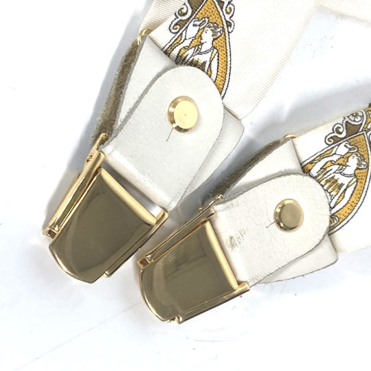 HERMES suspenders silk white vintage Overall handle Women Used Authentic