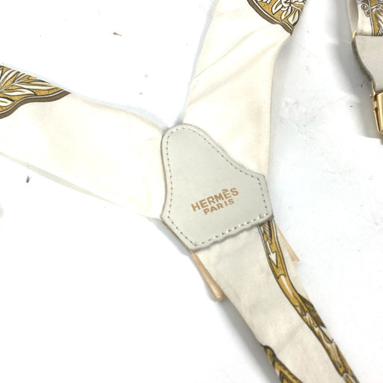 HERMES suspenders silk white vintage Overall handle Women Used Authentic