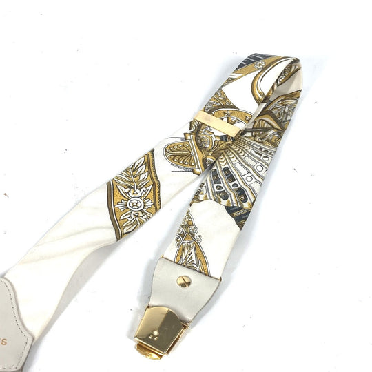 HERMES suspenders silk white vintage Overall handle Women Used Authentic