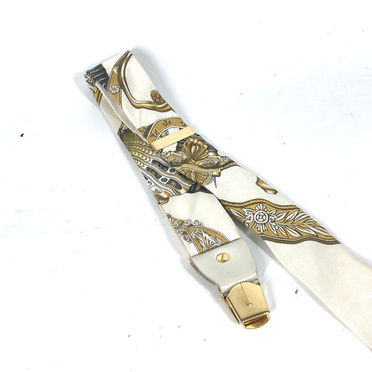HERMES suspenders silk white vintage Overall handle Women Used Authentic