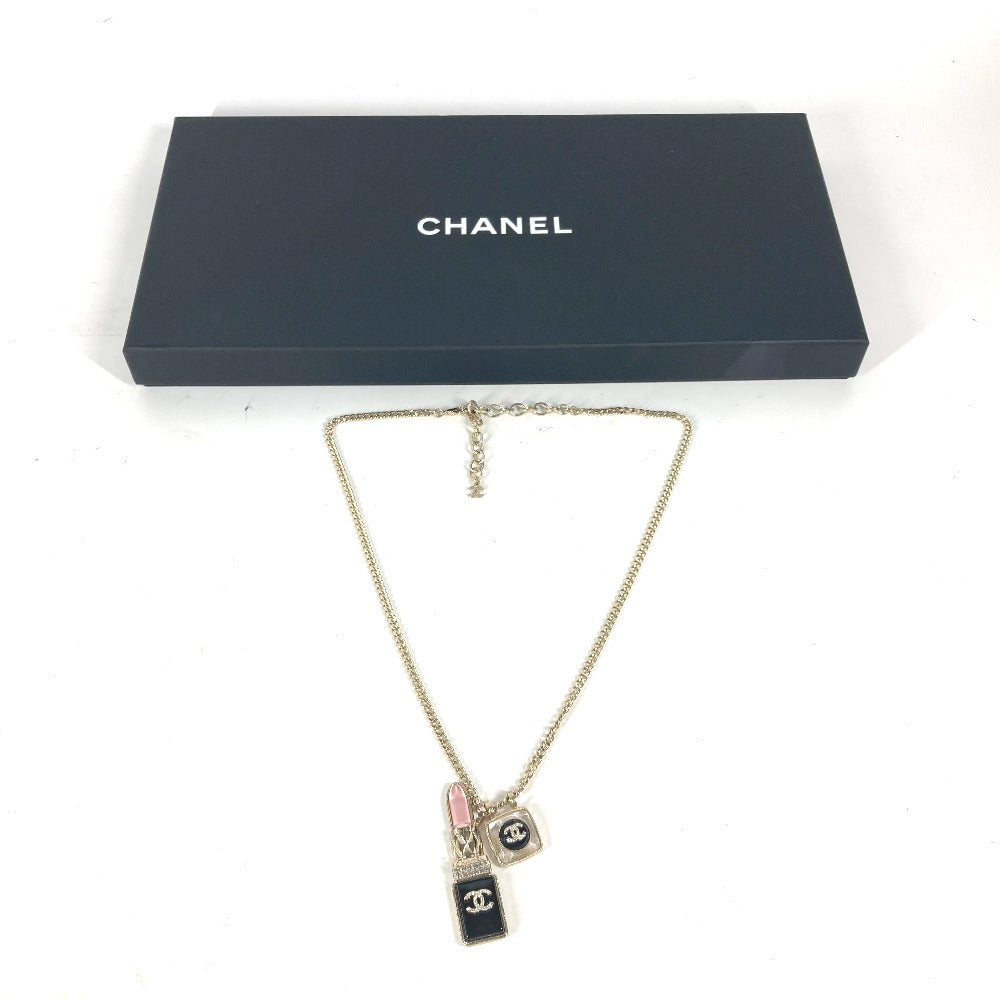 CHANEL Necklace metal gold 22C CC COCO Mark Rhinestone Lipstick Women Used Authentic