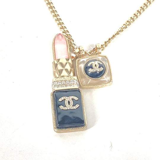 CHANEL Necklace metal gold 22C CC COCO Mark Rhinestone Lipstick Women Used Authentic
