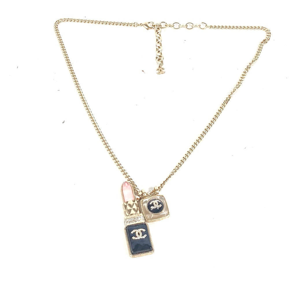 CHANEL Necklace metal gold 22C CC COCO Mark Rhinestone Lipstick Women Used Authentic