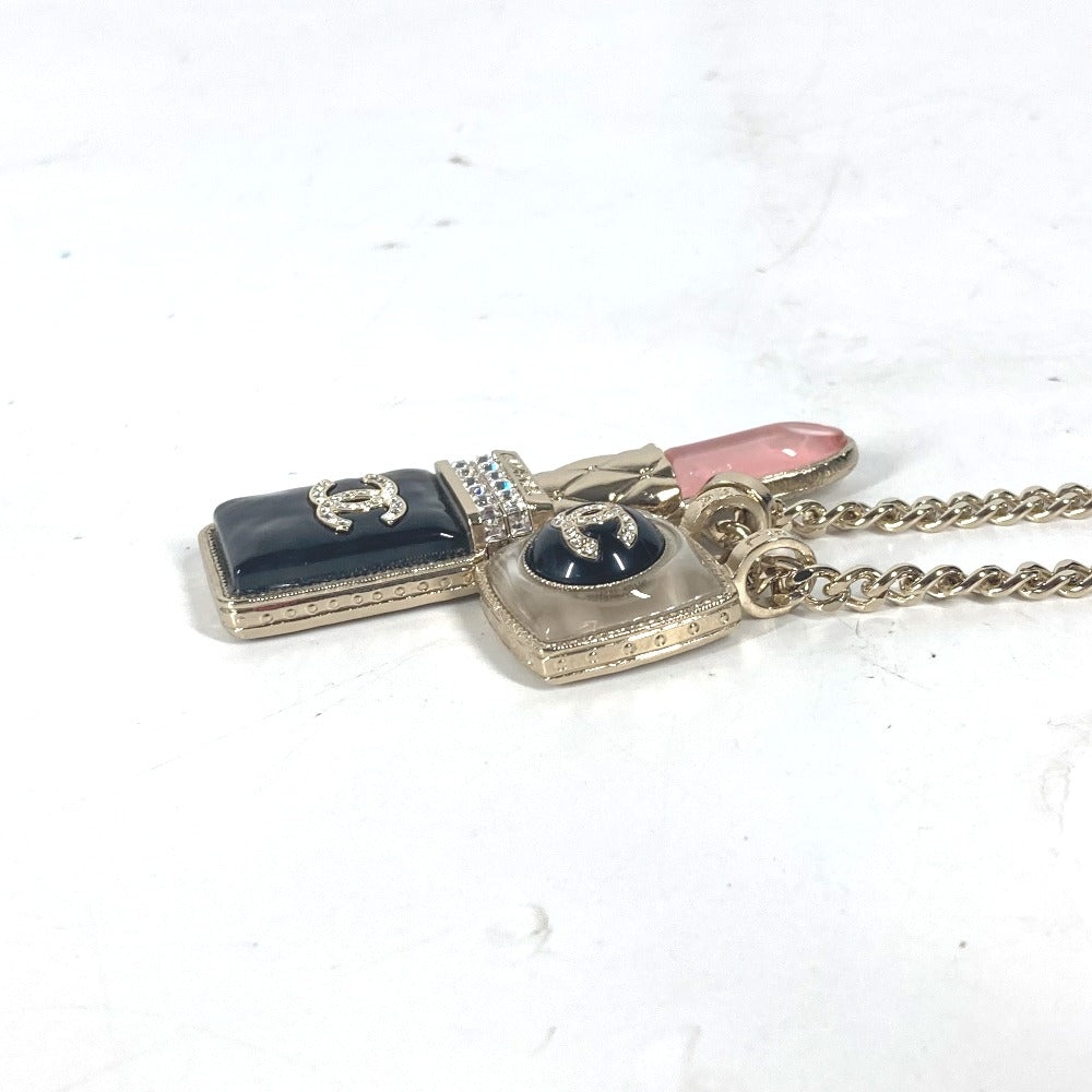 CHANEL Necklace metal gold 22C CC COCO Mark Rhinestone Lipstick Women Used Authentic