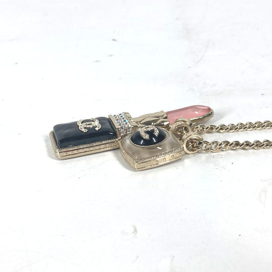 CHANEL Necklace metal gold 22C CC COCO Mark Rhinestone Lipstick Women Used Authentic