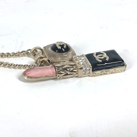 CHANEL Necklace metal gold 22C CC COCO Mark Rhinestone Lipstick Women Used Authentic