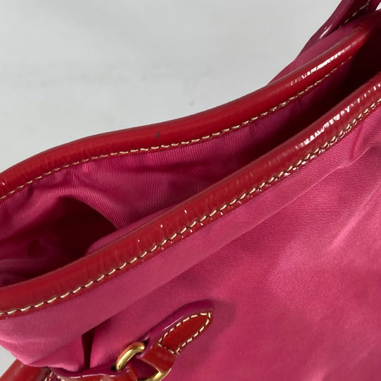 PRADA Shoulder Bag Nylon, enamel pink logo Women Used Authentic