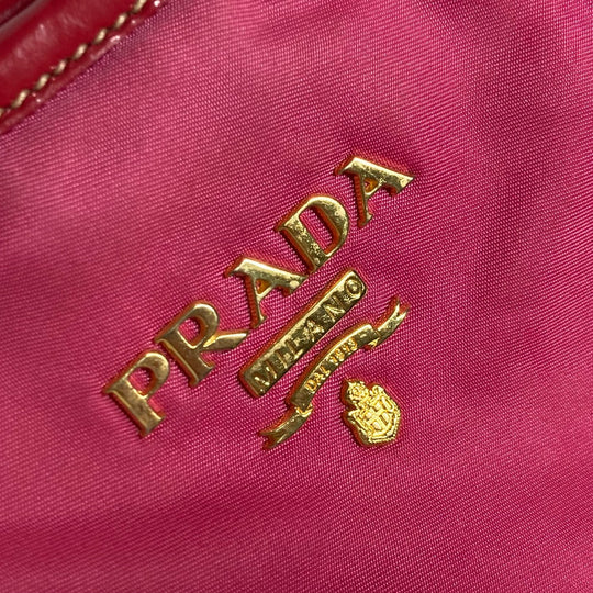 PRADA Shoulder Bag Nylon, enamel pink logo Women Used Authentic
