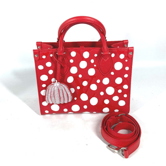 LOUIS VUITTON Handbag M46412 Monogram Ann Platt Leather Red Kusama Yayoi Collaboration LV x YK On the Go PM Women Used Authentic