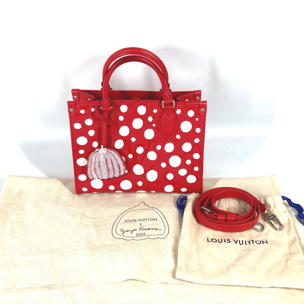 LOUIS VUITTON Handbag M46412 Monogram Ann Platt Leather Red Kusama Yayoi Collaboration LV x YK On the Go PM Women Used Authentic