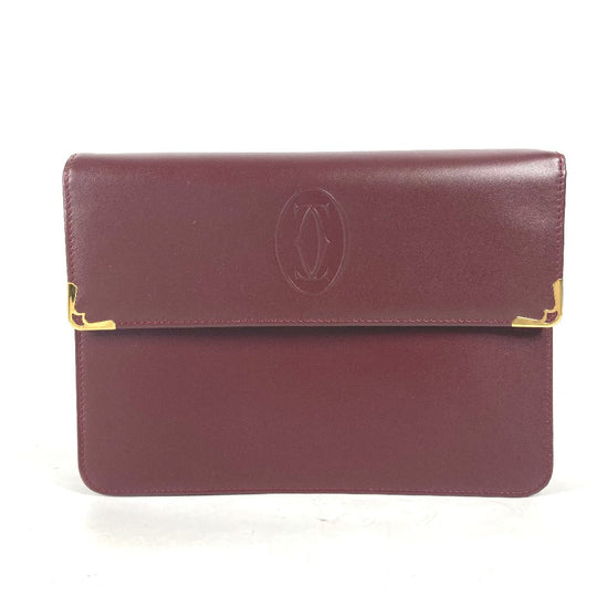 CARTIER Clutch bag leather Bordeaux logo bag Must Line unisex(Unisex) Used Authentic