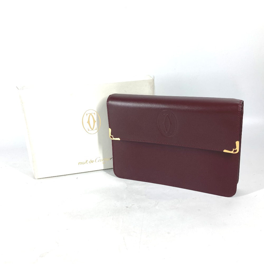 CARTIER Clutch bag leather Bordeaux logo bag Must Line unisex(Unisex) Used Authentic