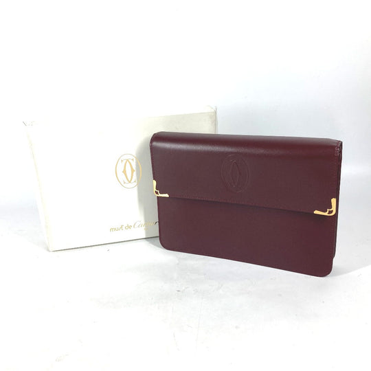 CARTIER Clutch bag leather Bordeaux logo bag Must Line unisex(Unisex) Used Authentic