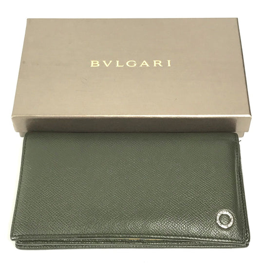BVLGARI Long Wallet Purse leather khaki Bulgari Bulgari unisex(Unisex) Used Authentic