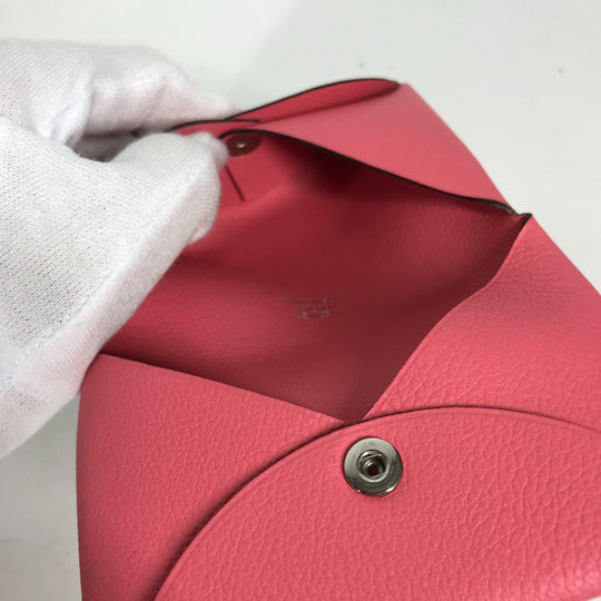 HERMES Card Case , Evercolor pink Two fold Calvi Women Used Authentic