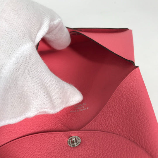 HERMES Card Case , Evercolor pink Two fold Calvi Women Used Authentic