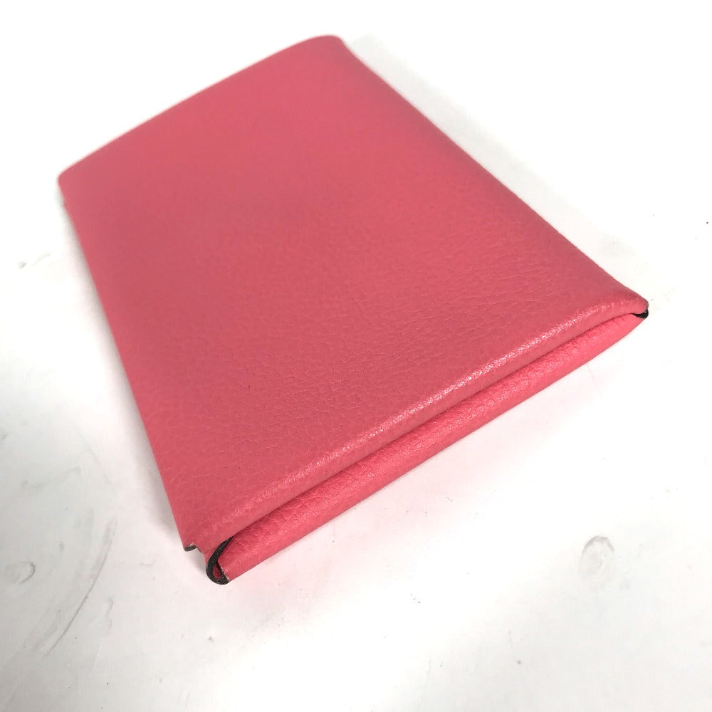 HERMES Card Case , Evercolor pink Two fold Calvi Women Used Authentic