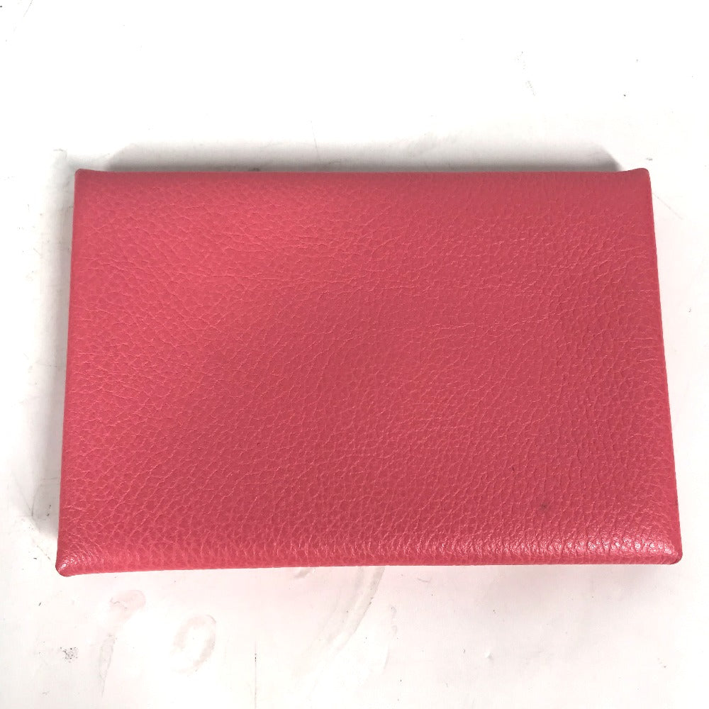 HERMES Card Case , Evercolor pink Two fold Calvi Women Used Authentic