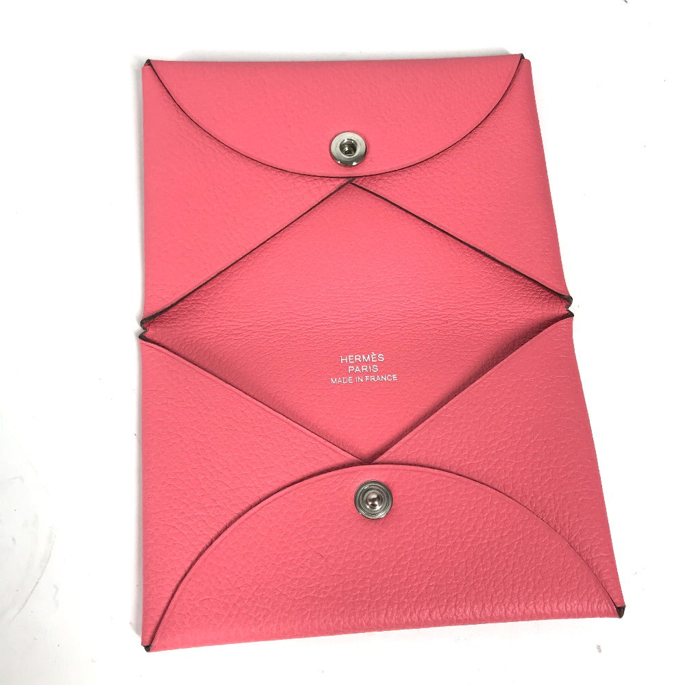 HERMES Card Case , Evercolor pink Two fold Calvi Women Used Authentic