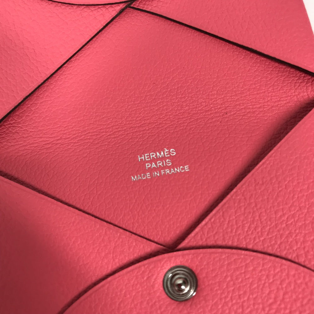 HERMES Card Case , Evercolor pink Two fold Calvi Women Used Authentic