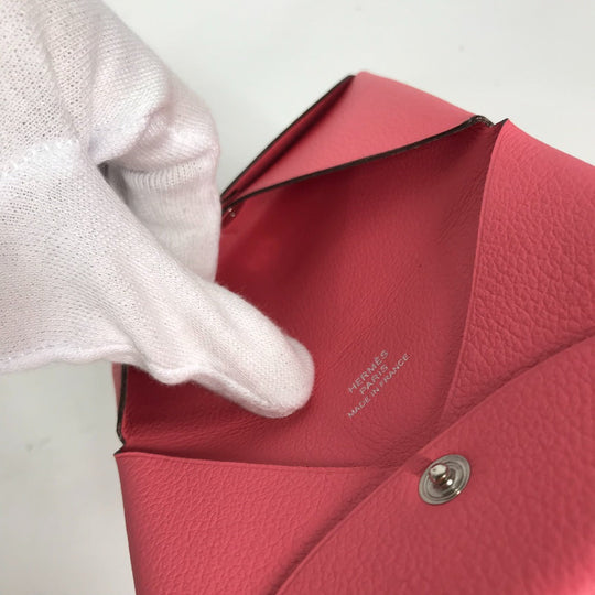 HERMES Card Case , Evercolor pink Two fold Calvi Women Used Authentic