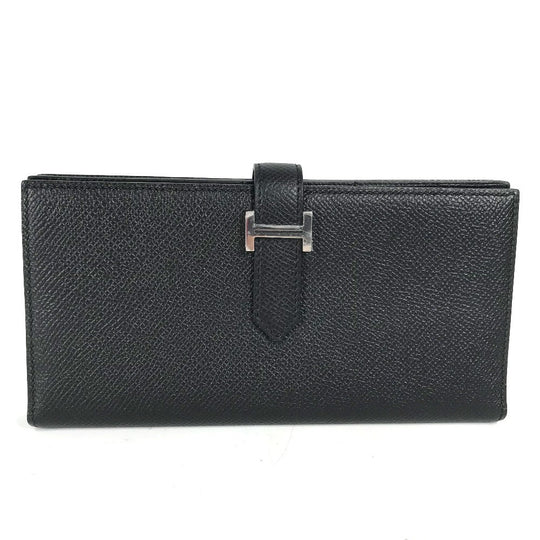 HERMES Long Wallet Purse Epsom black H logo Beansufla unisex(Unisex) Used Authentic