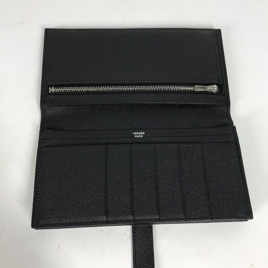 HERMES Long Wallet Purse Epsom black H logo Beansufla unisex(Unisex) Used Authentic