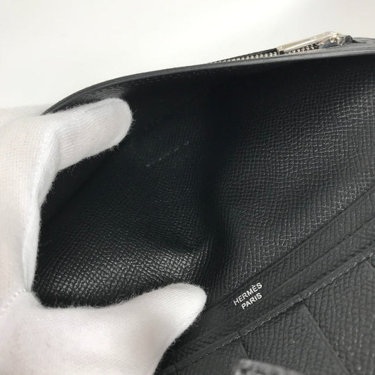 HERMES Long Wallet Purse Epsom black H logo Beansufla unisex(Unisex) Used Authentic