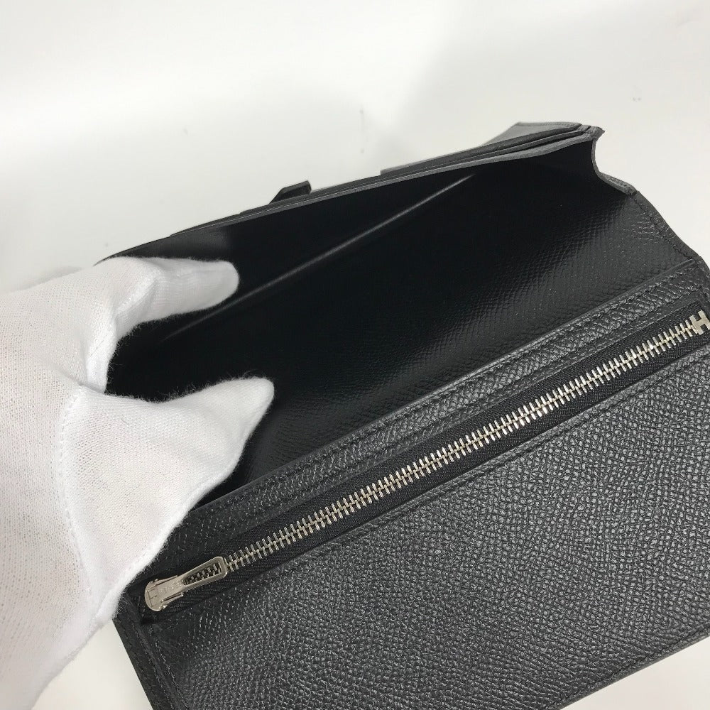 HERMES Long Wallet Purse Epsom black H logo Beansufla unisex(Unisex) Used Authentic