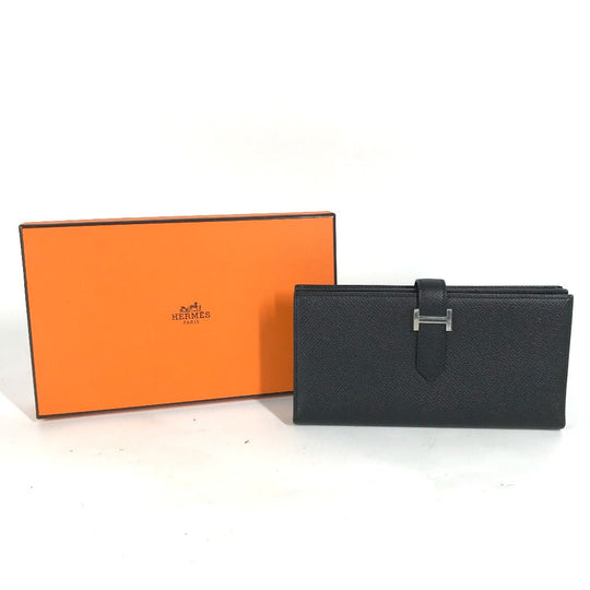 HERMES Long Wallet Purse Epsom black H logo Beansufla unisex(Unisex) Used Authentic